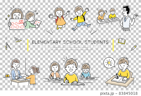 ベクターイラスト素材：小学生の学校生活、セット 83845018