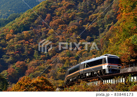紅葉する高山本線を走る特急『ワイドビューひだ』 83846173