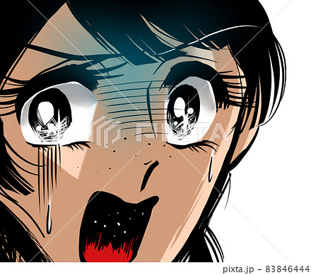 70年代少女漫画嫌な予感怖がり怯える黒髪女性アップのイラスト素材 70年代少女漫画嫌な予感怖がり怯える黒髪女性アップのイラスト素材