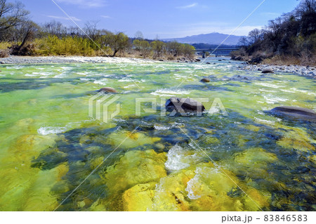 春の利根川と赤城山 83846583