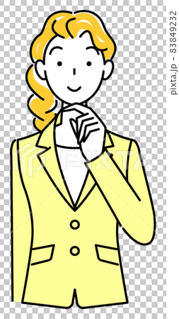 Cute woman in a suit thinking about a solution Illustration vector 83849232