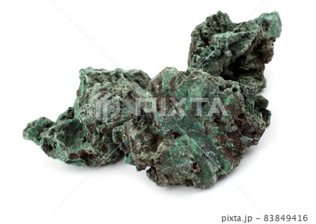 Raw malachite stones isolated on white. Cu2CO3(OH)2 83849416