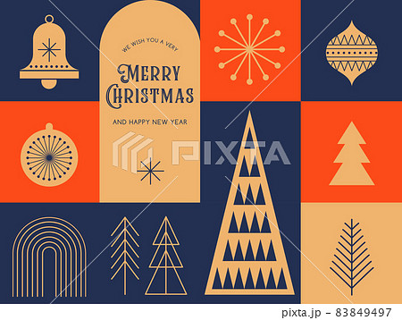Simple Christmas background, elegant geometric minimalist style. Happy new year banner. Snowflakes 83849497