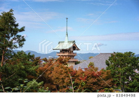 秋の京都、大雲院祇園閣（銅閣寺）と紅葉の風景 83849498