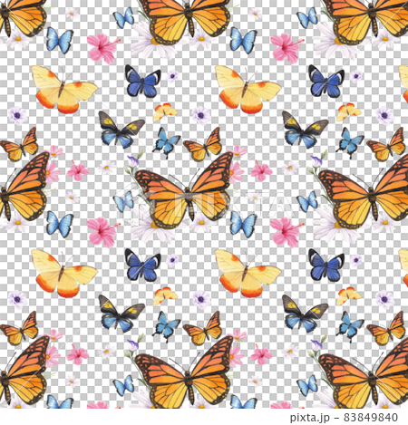 Purple blue butterfly with floral pattern seamless watercolor Purple blue butterfly with floral pattern seamless watercolor 83849840