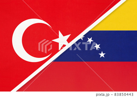 Turkey and Venezuela, symbol of country. Turkish vs Venezuelan national flag 83850443