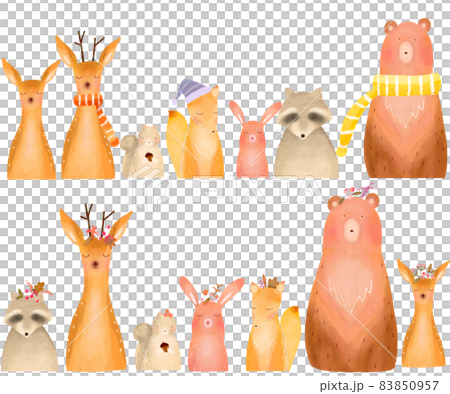 北欧風オシャレな森の動物の真正面の白バックベクターフレームのイラスト 北欧風オシャレな森の動物の真正面の白バックベクターフレームのイラスト 83850957