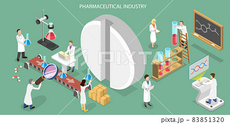3D Isometric Flat Vector Conceptual Illustration of Pharmaceutical Industry. 83851320