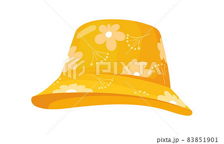 Cartoon yellow panama. Summer hat with flowers, vector illustration 83851901