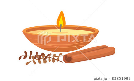 Cartoon candle with vanilla. Wicking container for wax candles, vector illustration Cartoon candle with vanilla. Wicking container for wax candles, vector illustration 83851995