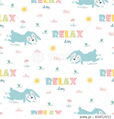 children seamless pattern with cartoon sleeping rabbit 83852652