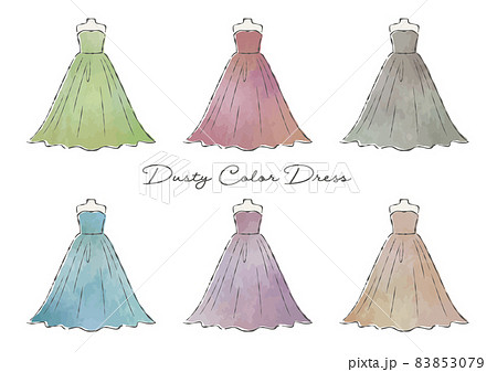 カラードレス くすみカラーのイラスト素材