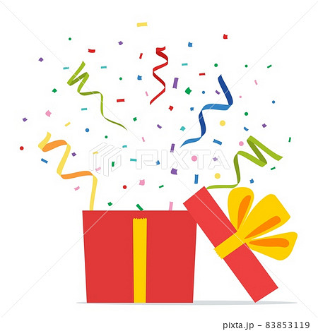 Opened Gift Box and Confetti. Opened Gift Box and Confetti. 83853119
