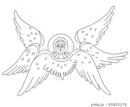 Seraph, six winged Angel. Religious symbol. Vector illustration. Line drawing outline. celestial character For design and decoration of religious concepts 83853278