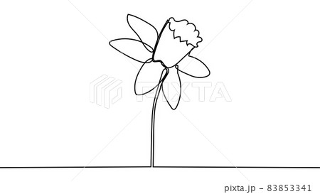 One single line drawing of beauty fresh narcissus for garden. Printable decorative daffodil flower concept. Trendy continuous line draw design 83853341