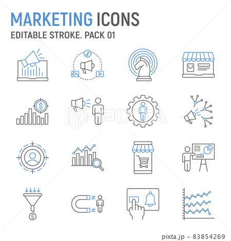 Marketing line icon set, digital marketing collection, vector graphics, logo illustrations, marketing vector icons, seo signs, outline pictograms, editable stroke 83854269