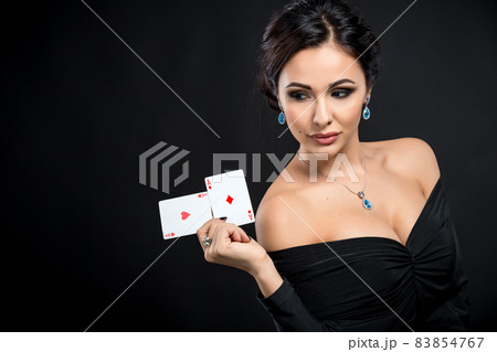 sexy woman with poker cards 83854767