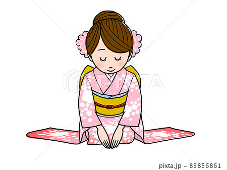 挨拶をする晴れ着の女性 83856861