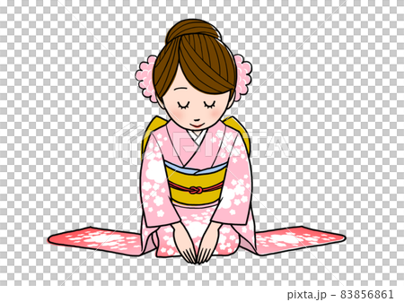 挨拶をする晴れ着の女性 83856861