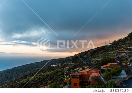 Volcanic landscape with houses in Los Canarios, Fuencaliente in the Island of La Palma Volcanic landscape with houses in Los Canarios, Fuencaliente in the Island of La Palma 83857189