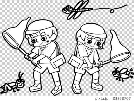 【黑白】想捉蟋蟀、螢火蟲、蜻蜓的孩子們 83858767