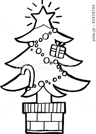 白黒 星や飴の飾りがついたクリスマスツリーのイラスト素材