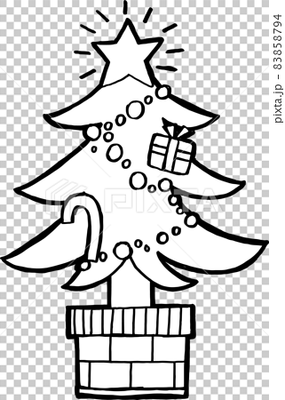 白黒 星や飴の飾りがついたクリスマスツリーのイラスト素材