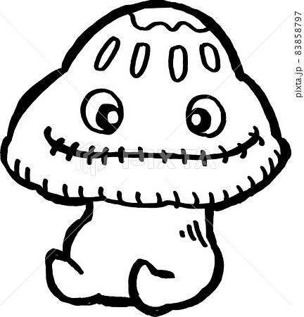 白黒 にっこり笑顔のかわいいきのこおばけのイラスト素材 白黒 にっこり笑顔のかわいいきのこおばけのイラスト素材