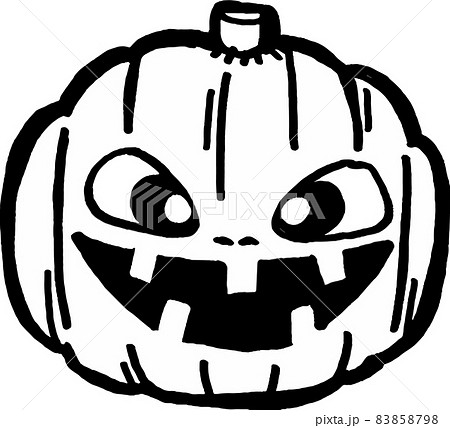 白黒 にっこり笑顔のかわいいかぼちゃのイラスト素材