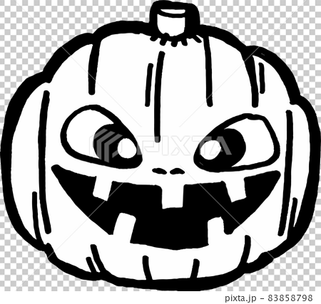 白黒 にっこり笑顔のかわいいかぼちゃのイラスト素材