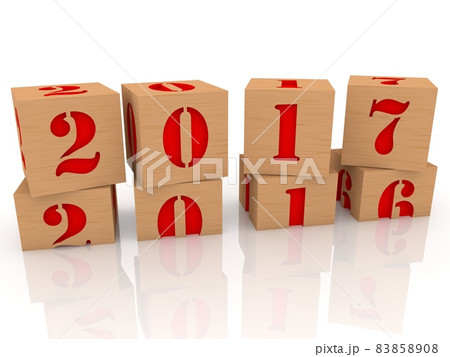 Wooden toy blocks with red numbers on top of each other on white backgrounds Wooden toy blocks with red numbers on top of each other on white backgrounds 83858908