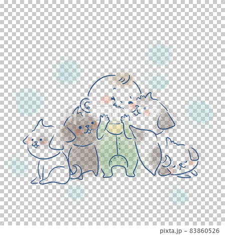 赤ちゃんと子犬の水彩風手描きイラスト 83860526