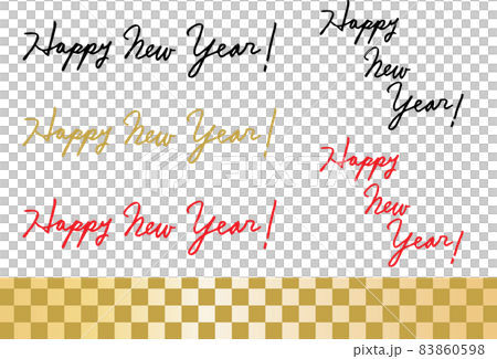 新年快樂！-手寫字符-草書-英文-新年賀卡套格子圖案 83860598