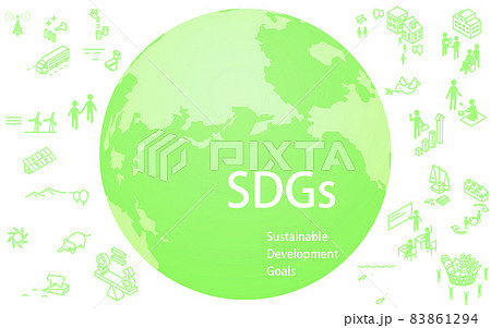 SDGs、緑の地球とSDGsの文字とゴールアイコン 83861294