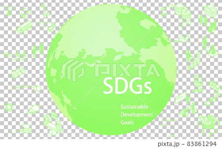 SDGs、緑の地球とSDGsの文字とゴールアイコン 83861294