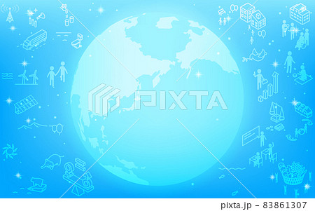 SDGs、光る地球とSDGsのとゴールアイコン、キラキラ星の輝く青背景 SDGs、光る地球とSDGsのとゴールアイコン、キラキラ星の輝く青背景 83861307