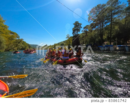 Water rafting on the rapids of river Manavgat in Koprulu Canyon, Turkey. Water rafting on the rapids of river Manavgat in Koprulu Canyon, Turkey. 83861742