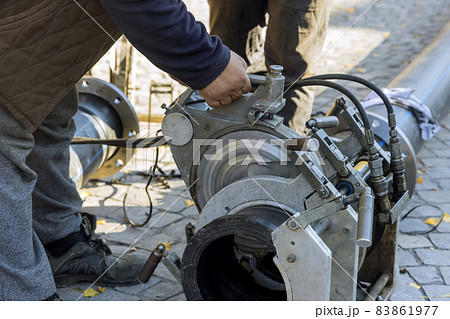 HDPE pipe welding for connecting the water pipe in the reconstruction road 83861977