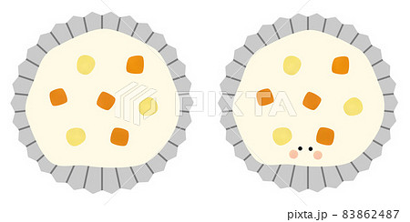 アルミカップに入ったポテトサラダ 顔ありと顔なしのイラスト素材