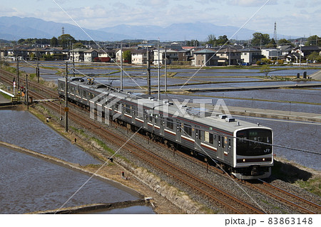 強風の中を行く宇都宮線205系電車（宇都宮⇔黒磯：日光線車両代走） 83863148