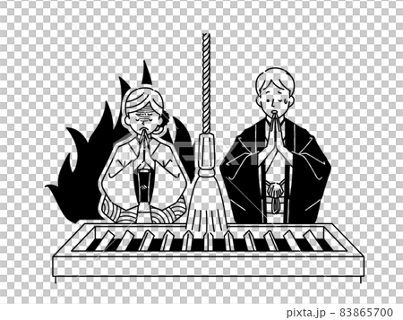 お参りしている女性の熱量に戸惑っている男性-黒 お参りしている女性の熱量に戸惑っている男性-黒 83865700