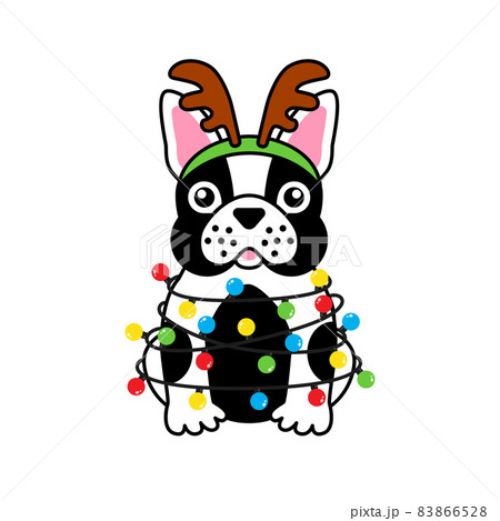 French bulldog in costume christmas deer tangled 83866528