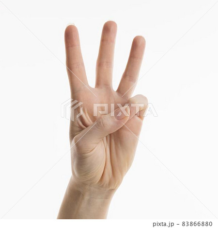 front view hand showing number three. High quality beautiful photo concept front view hand showing number three. High quality beautiful photo concept 83866880