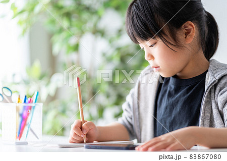 スマホで勉強をする女の子 スマホで勉強をする女の子 83867080