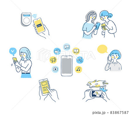 さまざまなスマートフォンの使用シーン　セット 83867587