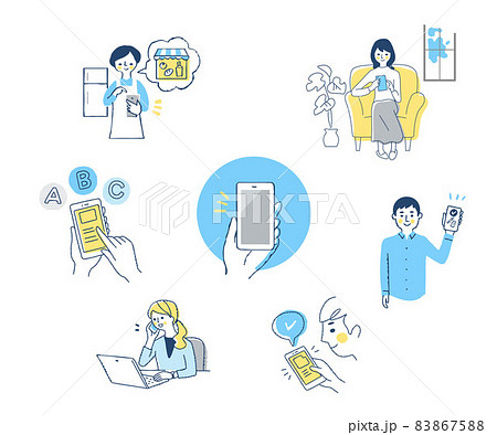 さまざまなスマートフォンの使用シーン　セット 83867588