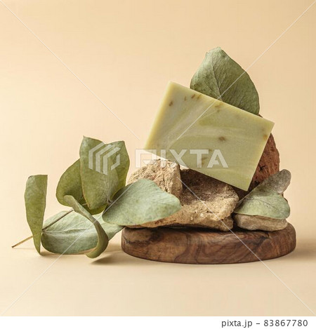 front view soap made from green plant. High quality beautiful photo concept front view soap made from green plant. High quality beautiful photo concept 83867780
