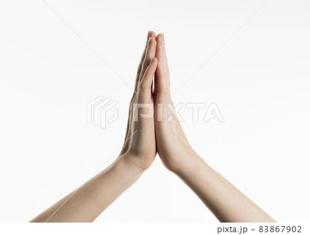 front view hands praying. High quality beautiful photo concept 83867902