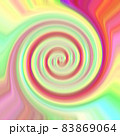 綺麗なパステル系の虹色のグラデーションの渦巻きの背景　赤、ピンク、緑、白、黄色 83869064