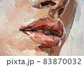 .Fragment of a portrait of a young beautiful girl with red lips. 83870032